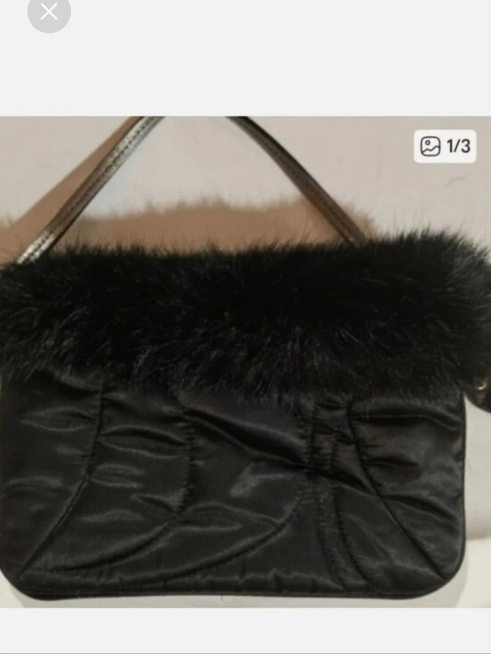 2 Pc. Coach Rabbit Furry Trim Black Quilted Shoulder Bag & Soho Ski Wristlet Set